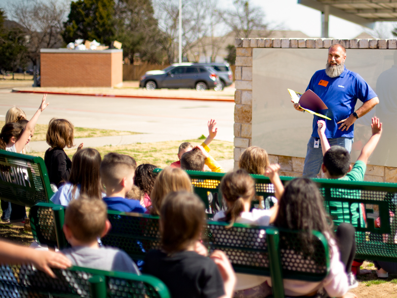 Energy Education Lead Randy Copeland presents his book at Pilot Point Elementary school for Read Across America Day.