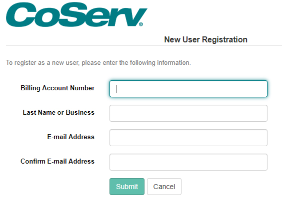 This is a sample of the New User Registration form.