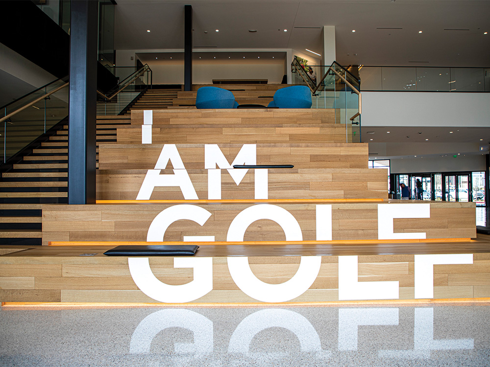 This stairstep area is perfect for holding company meetings.