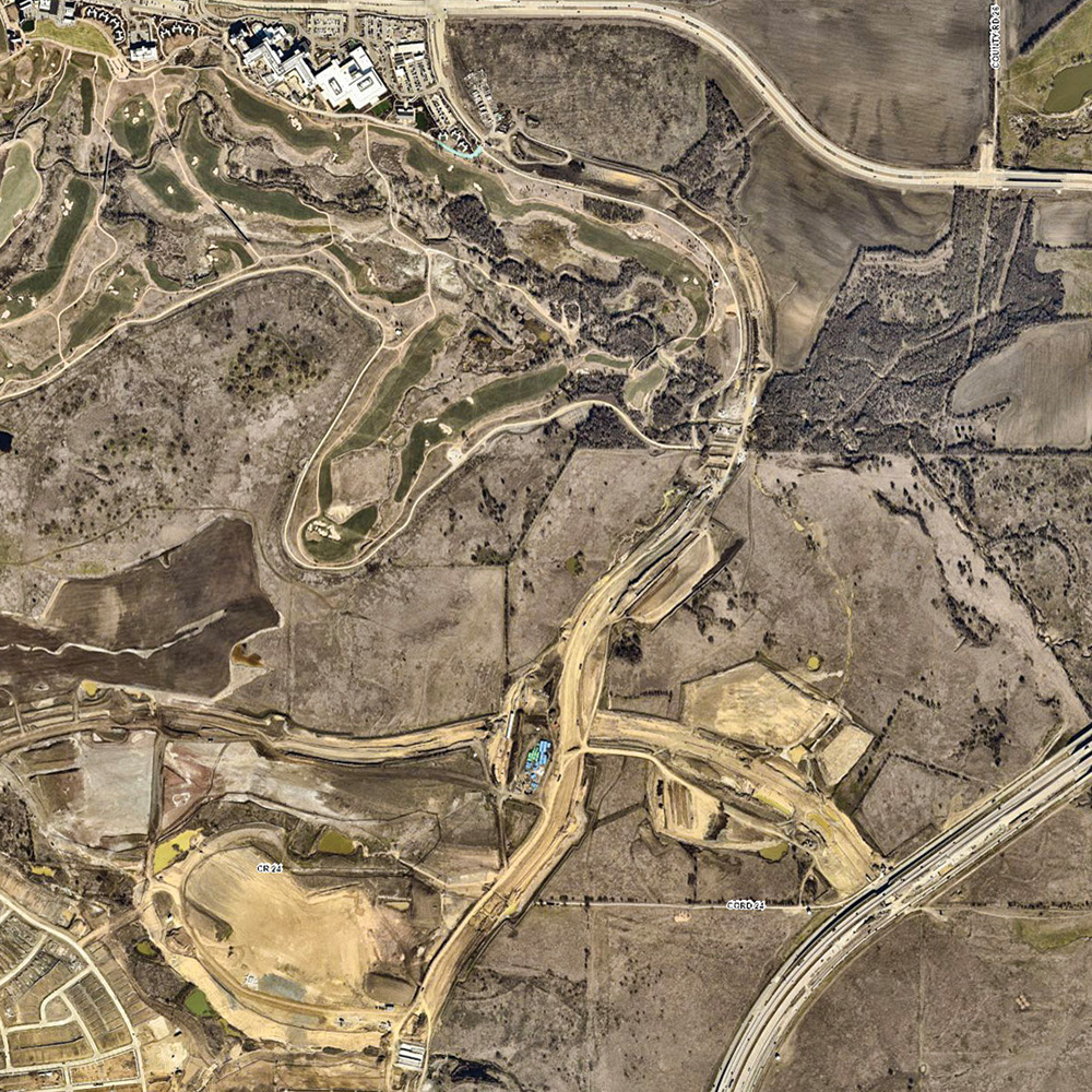 A modern day map shows the construction of Fields Parkway and Legacy Drive near where the old barn and home existed.