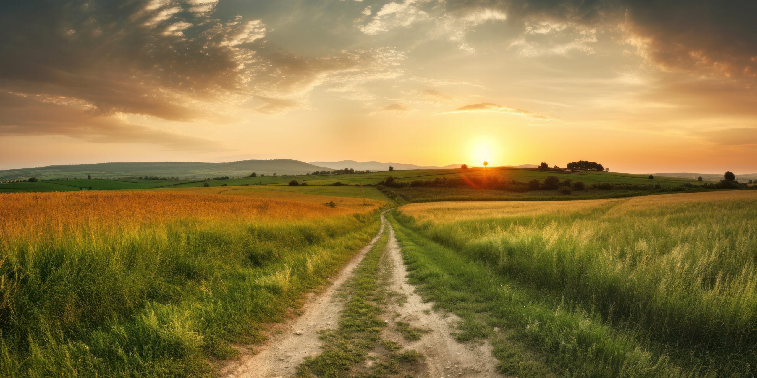 Beautiful summer rural landscape, Panorama of summer green field with Empty road and Sunset cloudy sky Eli Berr -- Stock.Adobe.com.