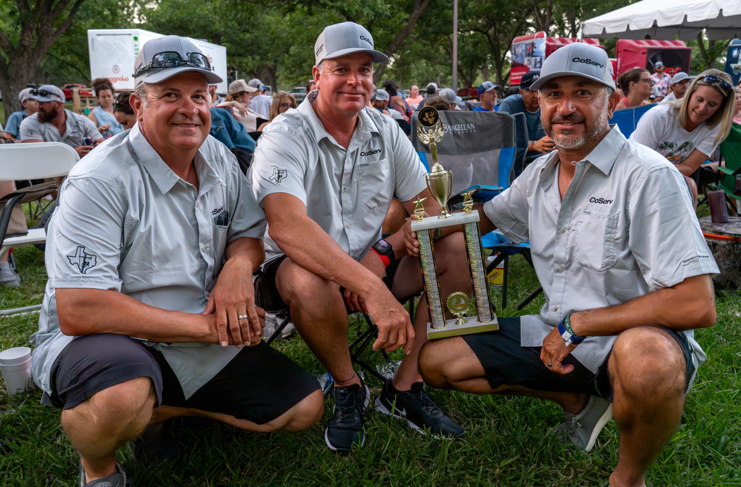 CoServ's Senior Journeyman Lineman Rodeo team (L to R) Luke Hawkins, Chris Hammonds, and Alex Garza won third place at the Texas Lineman's Rodeo.  Photos by BRIAN ELLEDGE/CoServ