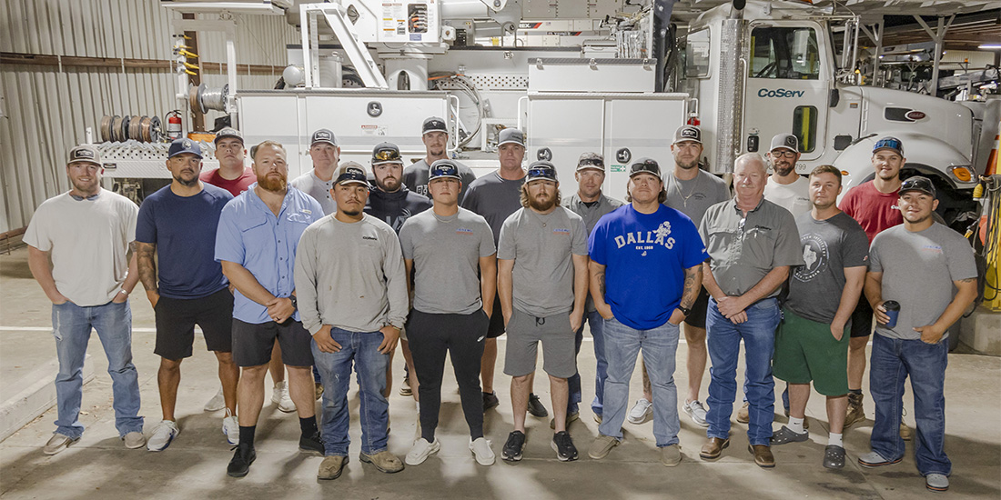On Sept. 26, CoServ sent 19 Employees to Georgia to provide mutual aid in the aftermath of Hurricane Helene. Left to right: Lance Mitchell, Jacob Garcia, Jace Wilson, Jacob Barreiro, Michael Hartin, Marco Ramirez, John Payne, Garrett Dilliard, Karson Damron, Chris Hammonds, TJ White, Zach Gutknecht, Chris Riojas, Jeshua Price, Mike Gray, Matt Honea, Jacob Shore, Kenny Beutter and Eddie Lopez. Photos and video by KEN OLTMANN