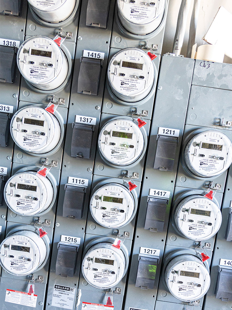 Rows of new meters were installed at a new apartment
in north Frisco.