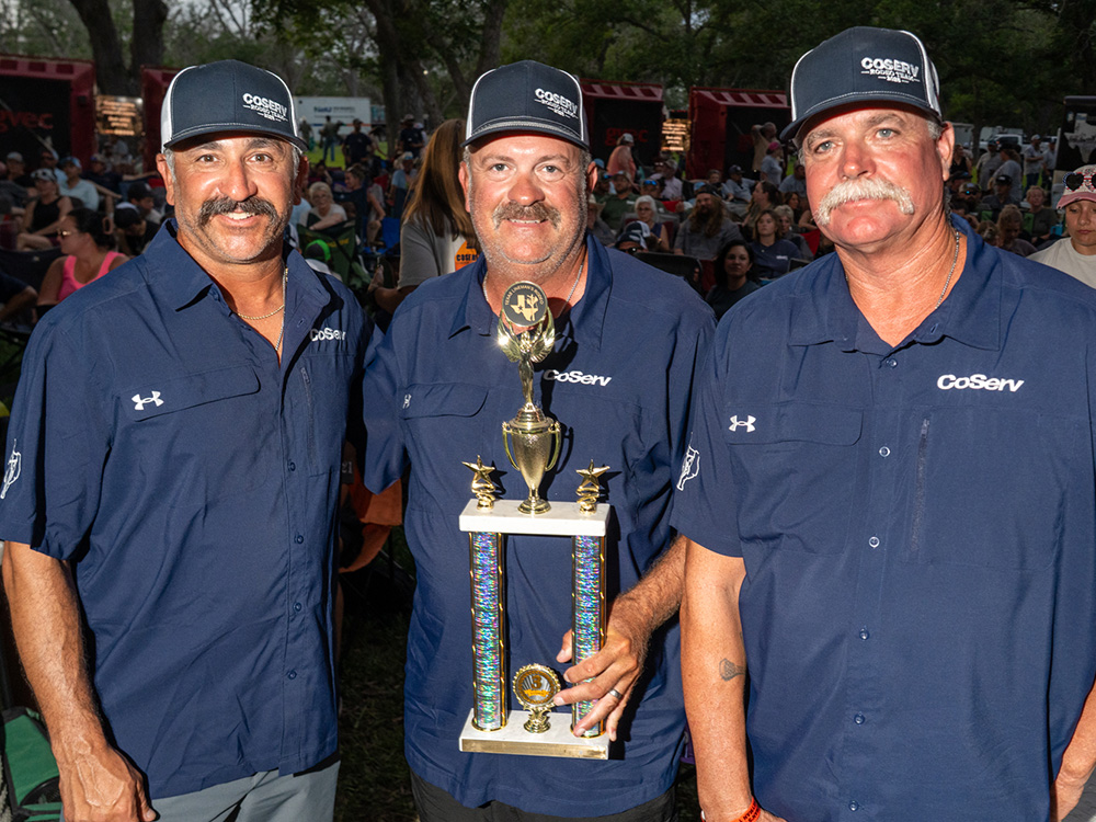 CoServ Senior Journeyman Team won 3rd place Overall at the 2025 Texas Lineman Rodeo. Pictured (L to R) Alex Garza, Luke Hawkins and Chris Hammonds.