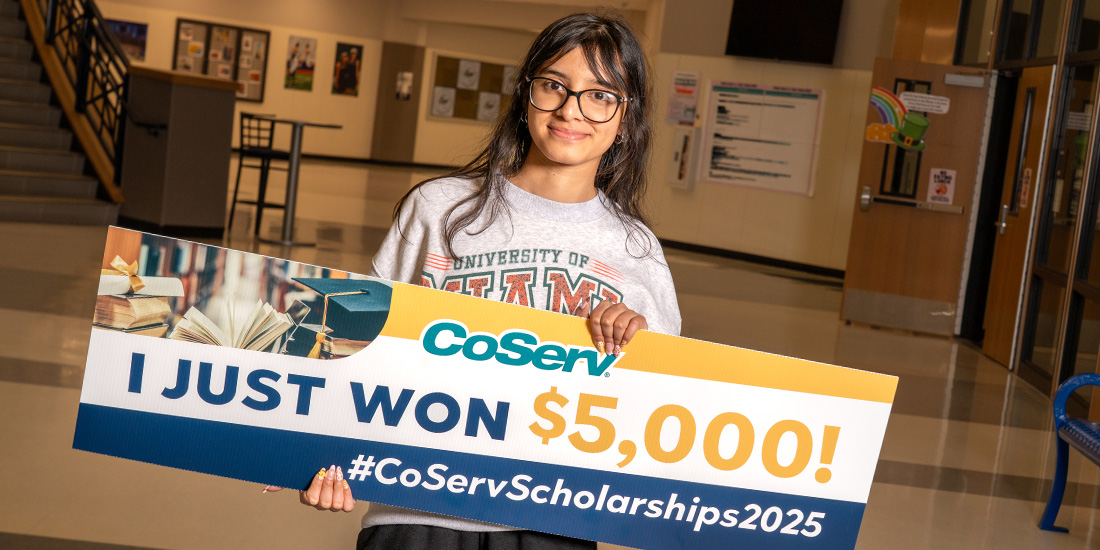CoServ awarded Flower Mound High School Senior Prakhya Sharma with the CoServ District 6 $5,000 Scholarship. Photos by BRIAN ELLEDGE