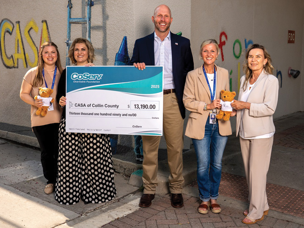 (L to R):  Brooke Kuene, CASA’s Donor Relations Manager, Tricia Clifton, CASA CEO, Chance Adair, CoServ Electric Board Director for District 7, Jessica Dunn, CASA’s Chief Philanthropy Office and Jennifer Ebert, CCF Coordinator. Photo by BRIAN ELLEDGE