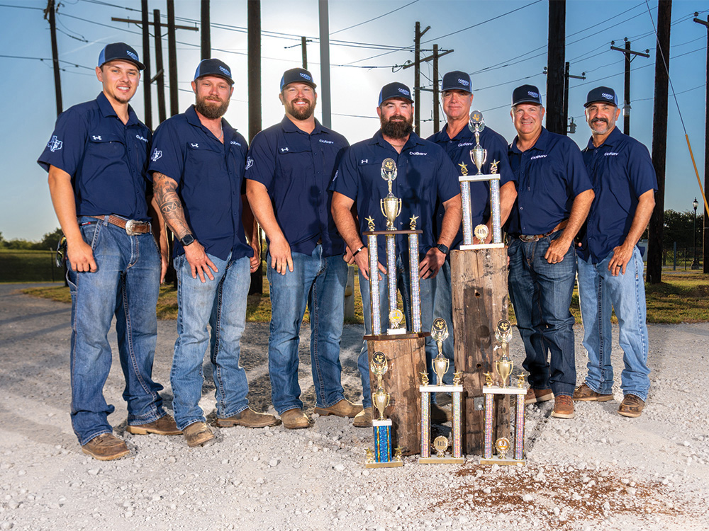 CoServ Apprentice Kenny Beutter, Journeyman Jared Day, Journeyman Garrett McFerren, Journeyman Justin Brown, Crew Supervisor Chris Hammonds, Job Training & Safety Specialist Luke Hawkins and Senior Field Construction Coordinator Alex Garza.