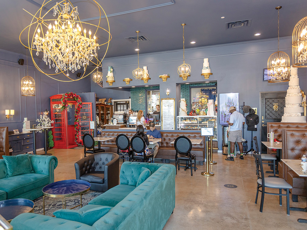 Comfy couches, upscale décor and British themes transport customers at The London Baker.
