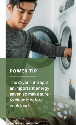 Power tip: The dryer lint trap is an important energy saver, so make sure to clean it before each load.