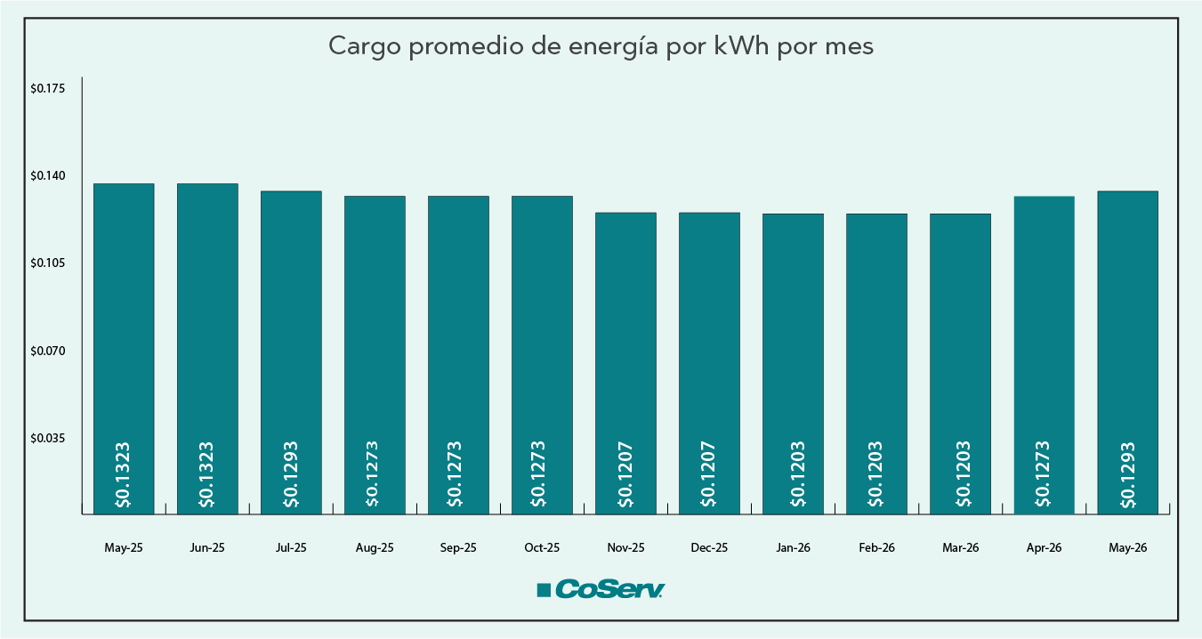 Tarifa media de energía por kWh por mes
