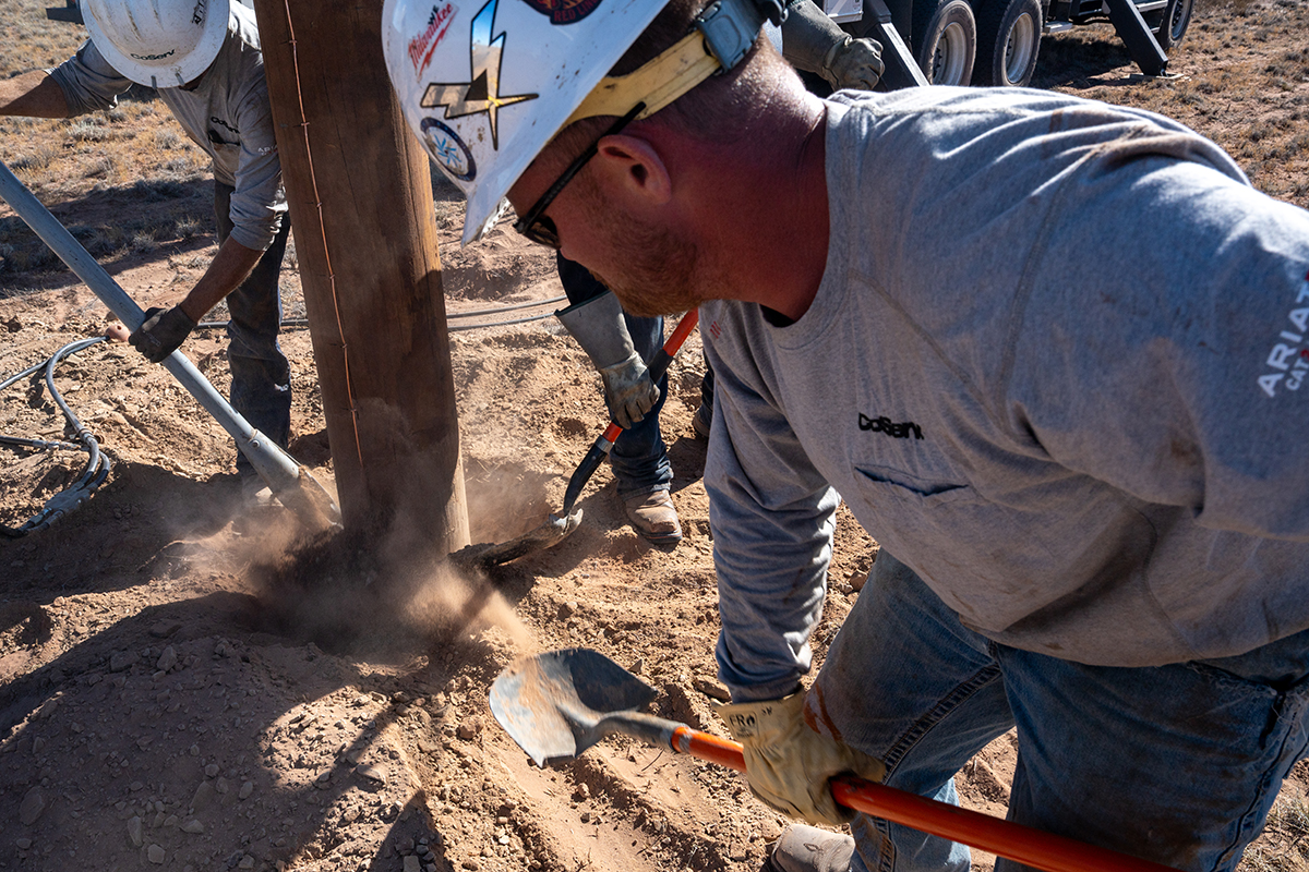 First crew of CoServ Linemen and Fleet Maintenance working in the Navajo Nation, participating in Light Up Navajo. Working around Tuba City and Cameron, Arizona.
