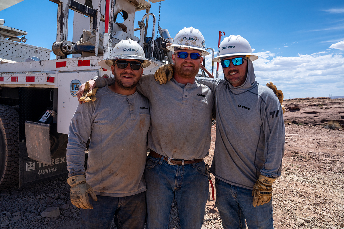 First crew of CoServ Linemen and Fleet Maintenance working in the Navajo Nation, participating in Light Up Navajo. Working around Tuba City and Cameron, Arizona.