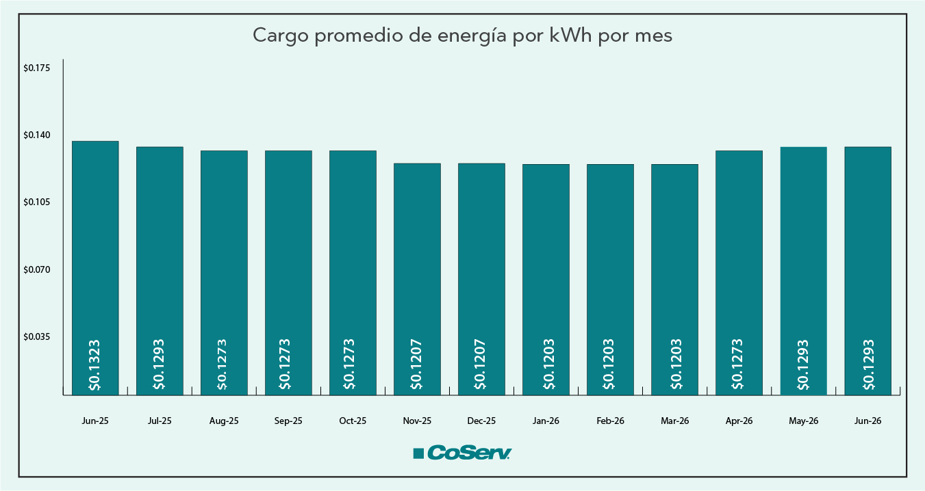 Tarifa media de energía por kWh por mes