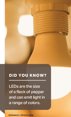 Did you Know: LEDs are the size of a fleck of pepper and can emit light in a range of colors.