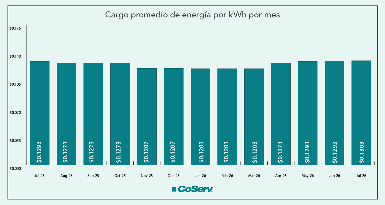 Tarifa media de energía por kWh por mes