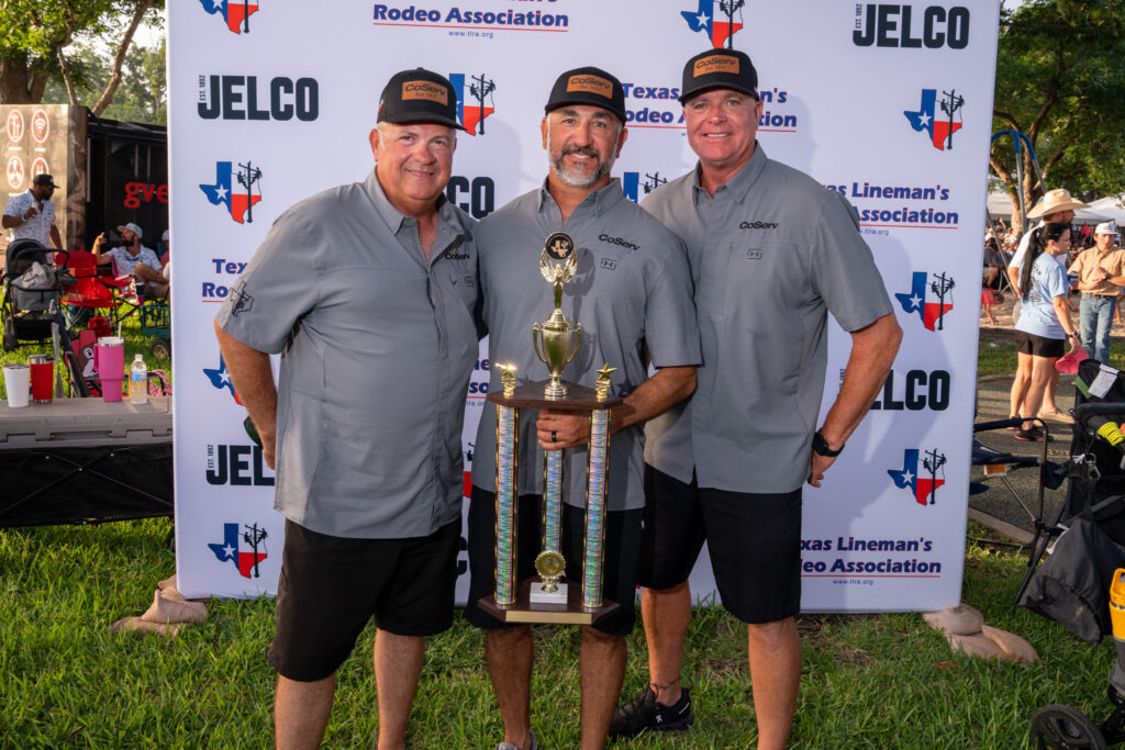 2026 Lineman Rodeo - CoServ Senior Team Luke Hawkins, Alex Garza and Chris Hammonds won Senior 45+ Division 1st Place Overall Journeyman Team.